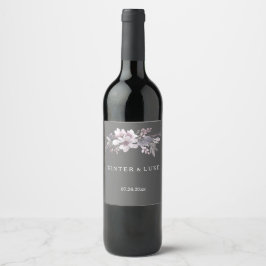 Etiqueta Para Botella De Vino Elegante Winter Gray Floral Boda Etiqueta de vino