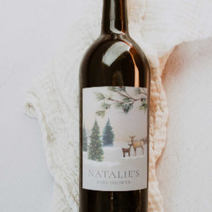 Etiqueta Para Botella De Vino Elegante Winter Woodland Baby Shower