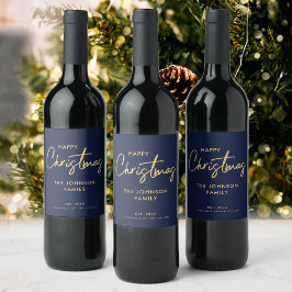 Etiqueta Para Botella De Vino Elegante y minimalista Navidades del oro azul mode