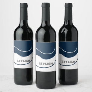 Etiqueta Para Botella De Vino Elegante y moderno azul y blanco