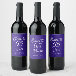Etiqueta Para Botella De Vino Elegante y moderno Purple Cheers a 65 años cumplea