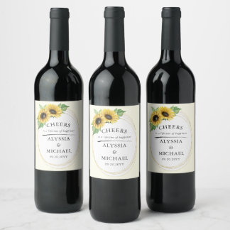 Etiqueta Para Botella De Vino Elegante y simple Boda de girasoles