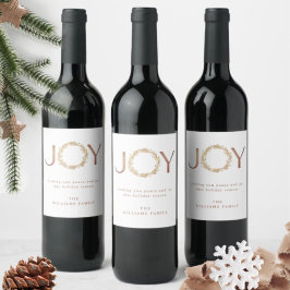 Etiqueta Para Botella De Vino Elegante y simple "JOY" de hoja de oro rosa para d