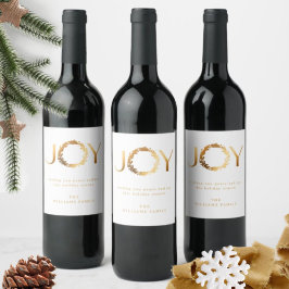 Etiqueta Para Botella De Vino Elegante y Simple "JOY" Hoja de Oro para las Fiest