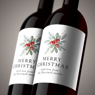 Etiqueta Para Botella De Vino Elegantes bayas de invierno en acuarela Feliz Navi