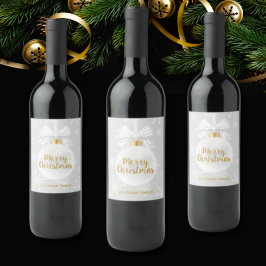 Etiqueta Para Botella De Vino Elegantes Navidades de ornamentos blancos con copo