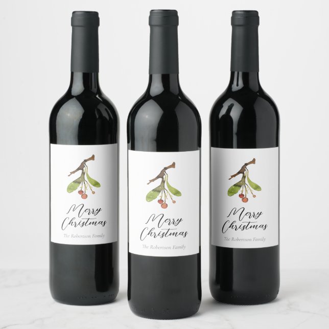 Etiqueta Para Botella De Vino Elegantes Navidades Mistletoe (Botellas)