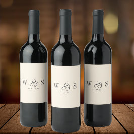 Etiqueta Para Botella De Vino Elegantes parejas de bodas iniciales crema natural