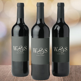 Etiqueta Para Botella De Vino Elegantes parejas de bodas iniciales de ébano