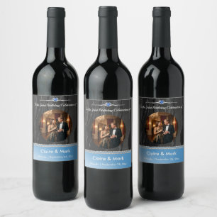 Etiqueta Para Botella De Vino Elegantes Perlas Azules Zafiro Foto de Cumpleaños