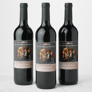 Etiqueta Para Botella De Vino Elegantes perlas de seda negra para doble cumpleañ