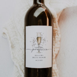 Etiqueta Para Botella De Vino Elegantes Perlas y Prosecco Bridal Shower Favor