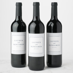 Etiqueta Para Botella De Vino Elegantes Rayas Azules Minimalistas