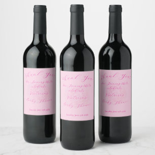 Etiqueta Para Botella De Vino Elegantes Rosados Oh Baby Script Peonía Baby Showe
