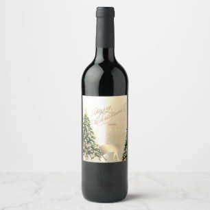 Etiqueta Para Botella De Vino Elegantes y elegantes pinos, renos de Navidad