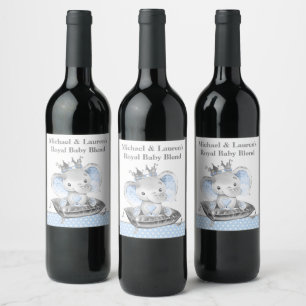 Etiqueta Para Botella De Vino Elephant Prince Baby Shower Wine Labs