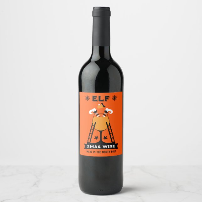 Etiqueta Para Botella De Vino Elf Navidad Wine (Anverso)