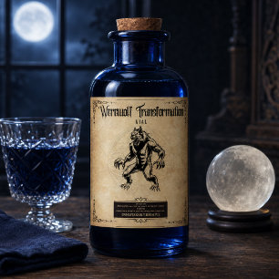 Etiqueta Para Botella De Vino Elixir de Transformación en Hombre Lobo: Abraza la