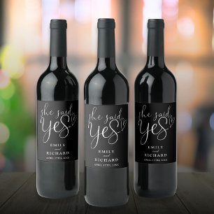 Etiqueta Para Botella De Vino Ella dijo que sí fiesta de compromiso negro y blan
