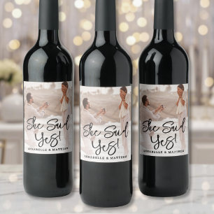 Etiqueta Para Botella De Vino Ella Dijo Sí Foto de Compromiso