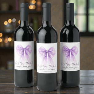 Etiqueta Para Botella De Vino Ella está atando el nudo Tazón de seda púrpura par