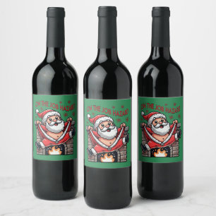 Etiqueta Para Botella De Vino En el trabajo, el Papá Noel se incendia