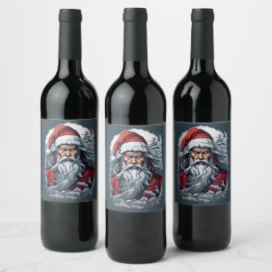 Etiqueta Para Botella De Vino En huelga Samurai Santa Claus