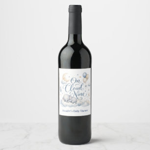 Etiqueta Para Botella De Vino En la nube nueve, elefante azul personalizado niño