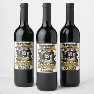 Etiqueta Para Botella De Vino En Mi Era De Graduado Oro Negro Graduado Masculino