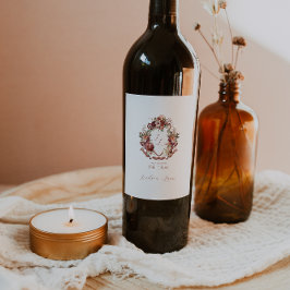 Etiqueta Para Botella De Vino Enamorarse | Cresta de Boda Otoño en Flor