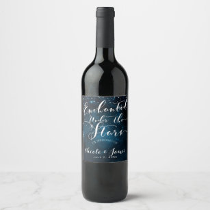 Etiqueta Para Botella De Vino ENCANTADO DEBAJO del vino azul estrellado de las