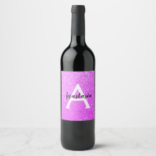 Etiqueta Para Botella De Vino Encanto Femenino Purpura Brillo Chispas Monograma