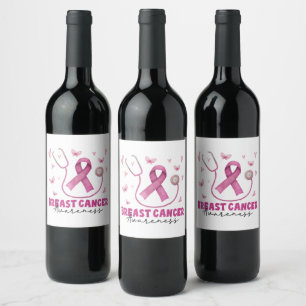 Etiqueta Para Botella De Vino Enfermera de Concienciación sobre el Cáncer de Mam
