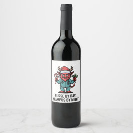 Etiqueta Para Botella De Vino Enfermera de día, Krampus de noche, Enfermera 