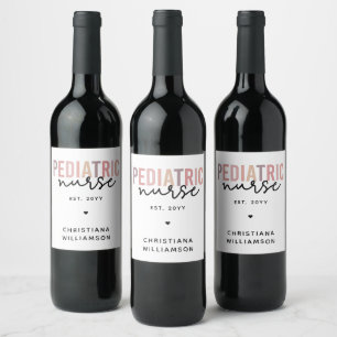Etiqueta Para Botella De Vino Enfermero pediátrico personalizado de enfermería p