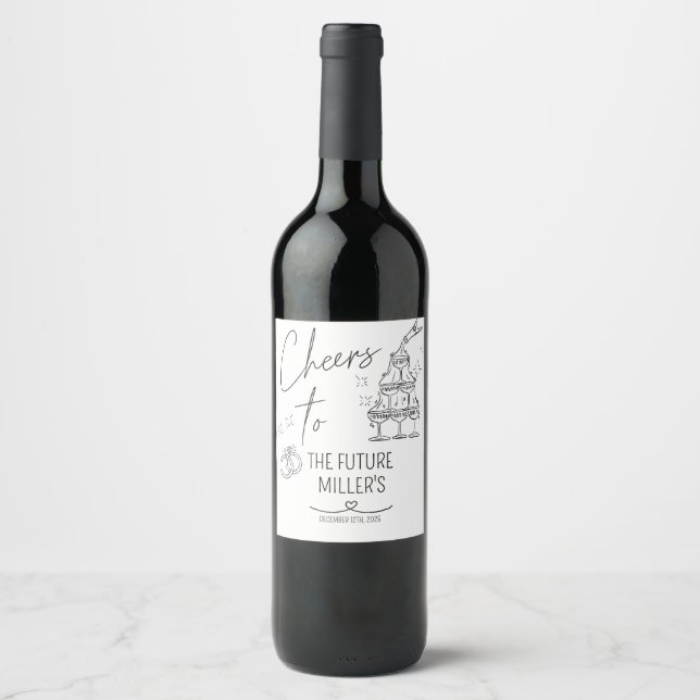 Etiqueta Para Botella De Vino Engagement, Cheers, Modern, wedding (Anverso)