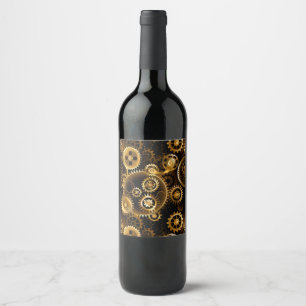 Etiqueta Para Botella De Vino Engranajes de latón Steampunk sin costuras