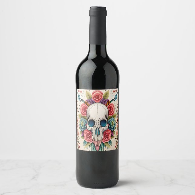 Etiqueta Para Botella De Vino Enigmatic Skull (Anverso)