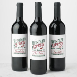 Etiqueta Para Botella De Vino Entrega festiva del equipo de Reindeer Express