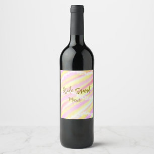 Etiqueta Para Botella De Vino Equipo de novia dorado rosa pastel brillante color