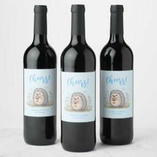 Etiqueta Para Botella De Vino Erizo Adorable con Linterna ¡Salud!