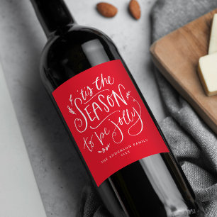 Etiqueta Para Botella De Vino Es la Temporada para ser Alegre Fiesta Navideña Ro