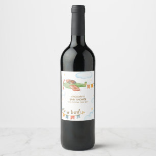 Etiqueta Para Botella De Vino Es un avión de oso bebé en el cielo para baby show