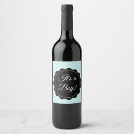 Etiqueta Para Botella De Vino Es un niño Verde azulado Baby Shower Wine Bottle L
