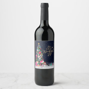 Etiqueta Para Botella De Vino Es una vida maravillosa Glam Girly Árbol de Navida