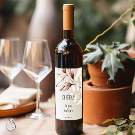 Etiqueta Para Botella De Vino Esbozo moderno de follaje de terracota