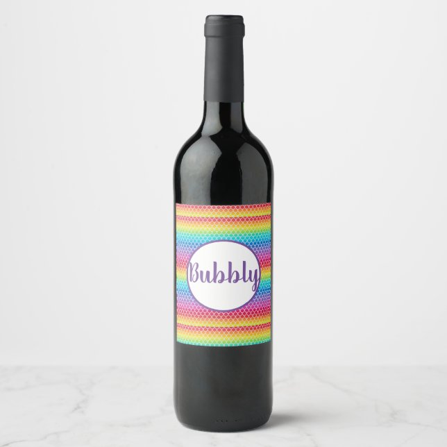Etiqueta Para Botella De Vino Escalas de sirena arcoiris (Anverso)
