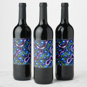 Etiqueta Para Botella De Vino Escamas Azules Brillantes