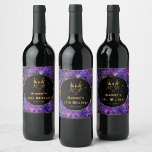 Etiqueta Para Botella De Vino Escamas de Dragón Púrpura Cumpleaños Dorado Brillo