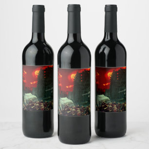 Etiqueta Para Botella De Vino Escena apocalíptica de Halloween de SlipperyJoe's 